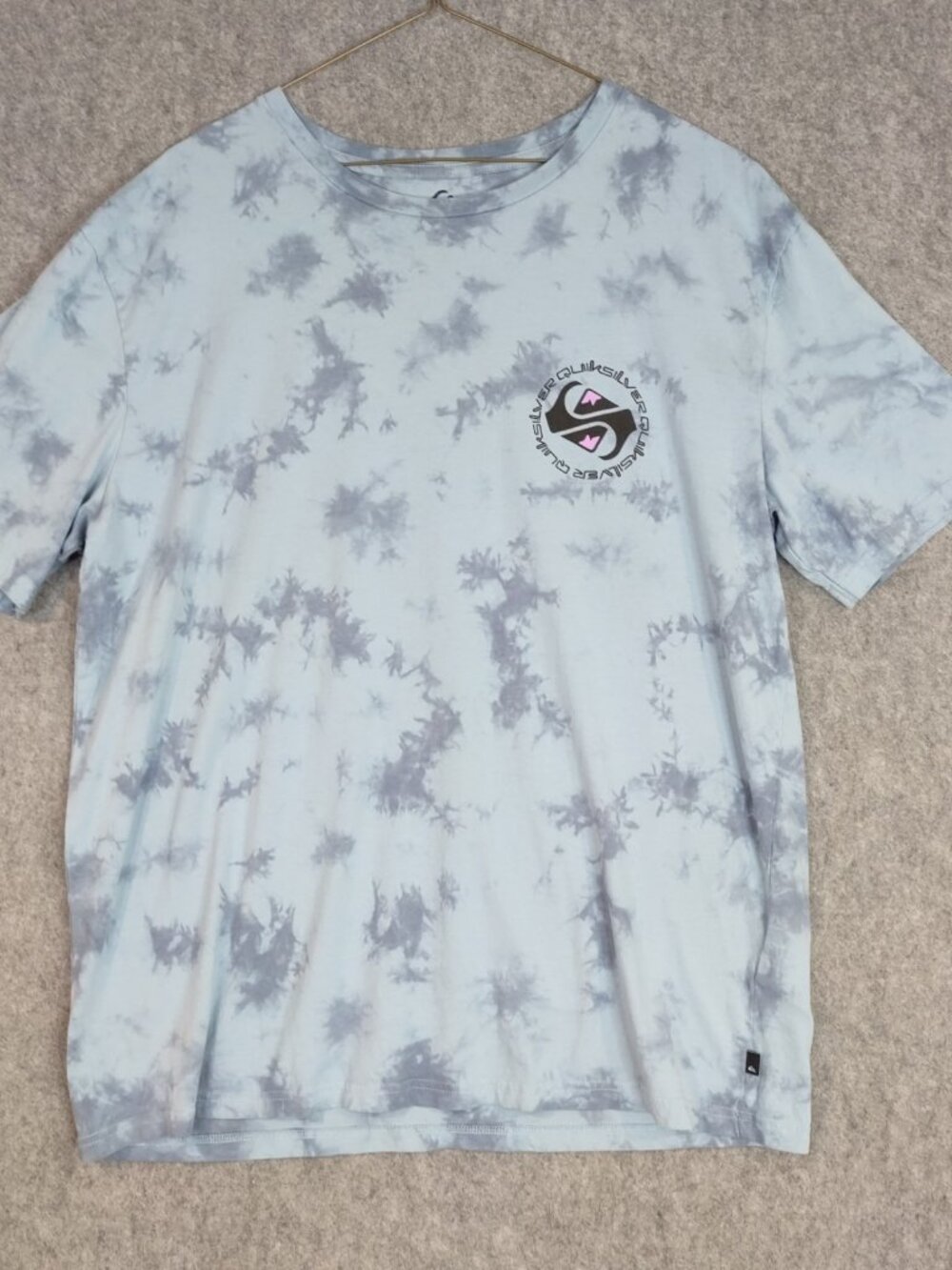 Mens Casual T Shirt Quicksilver Tie Dye Blue Sz XXL Flawed Shrunk Cotton Crew